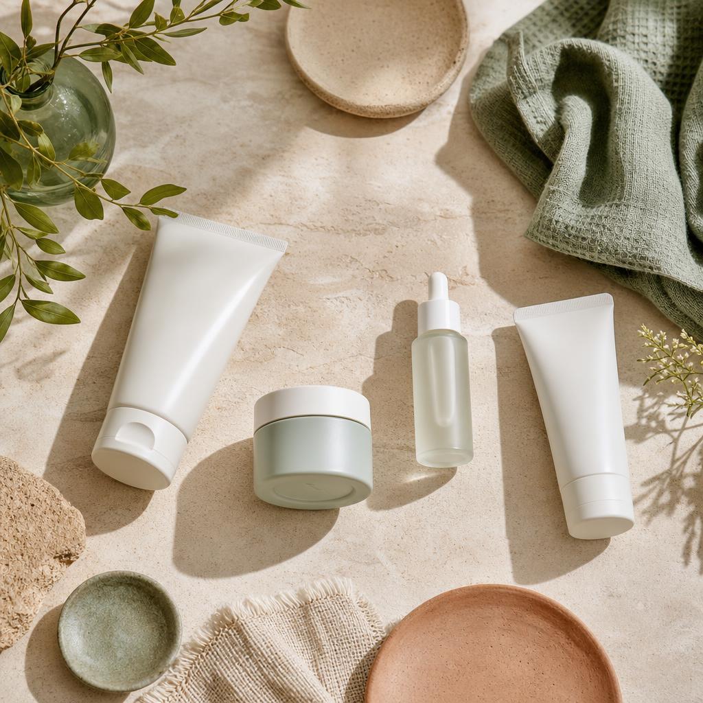 A quiet editorial still life of a simple skincare routine
